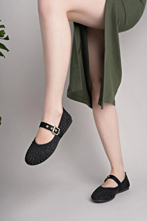 Nesil Shoes Dvm 020 Siyah Süet Tokası Cırtlı Kadın Babet