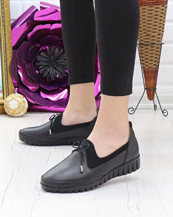 Capella Olga-3 Siyah Hakiki Deri Günlük Kadın Ayakkabı