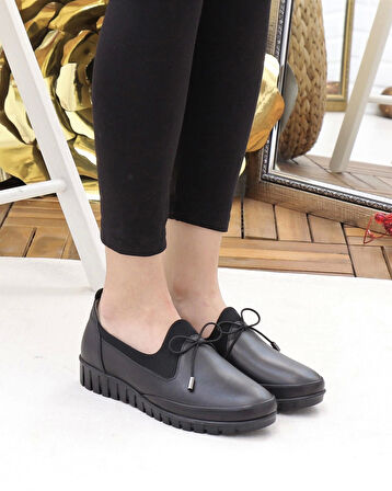 Capella Olga-3 Siyah Hakiki Deri Günlük Kadın Ayakkabı