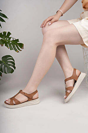 Nesil Shoes Bell 25152 Taba Anatomik Kadın Sandalet