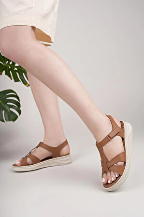 Nesil Shoes Bell 25152 Taba Anatomik Kadın Sandalet