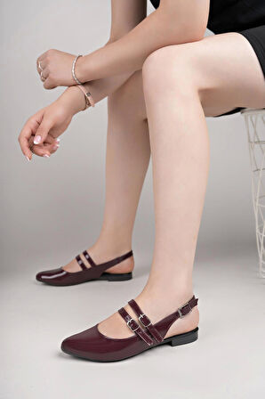 Nesil Shoes Swell 1601 Bordo Rugan Tokalı Kadın Düz Sandalet