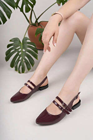 Nesil Shoes Swell 1601 Bordo Rugan Tokalı Kadın Düz Sandalet