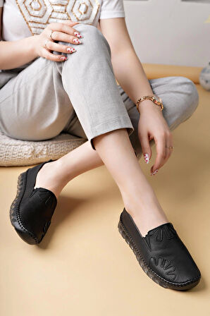 Nesil Shoes Syg P74 Siyah Hakiki Deri Şeffaf Taban Kadın Ayakkabı