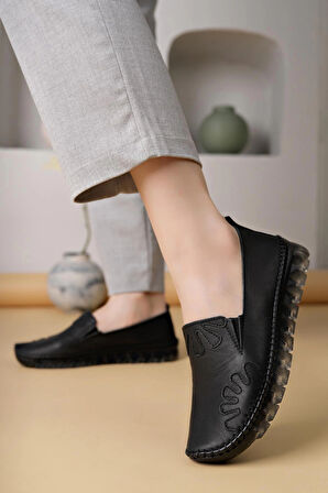 Nesil Shoes Syg P74 Siyah Hakiki Deri Şeffaf Taban Kadın Ayakkabı