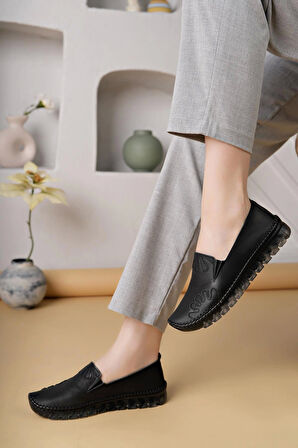 Nesil Shoes Syg P74 Siyah Hakiki Deri Şeffaf Taban Kadın Ayakkabı