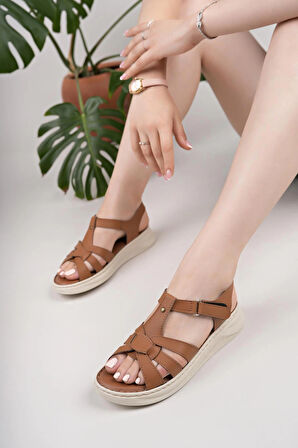 Nesil Shoes Bell 25170 Taba Anatomik Kadın Sandalet