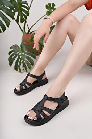 Nesil Shoes Bell 25170 Siyah Anatomik Kadın Sandalet