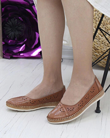 Nesil Shoes Syg P24 Taba Hakiki Deri Kadın Ayakkabı