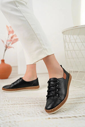 Nesil Shoes Syg P38 Siyah Hakiki Deri Kadın Ayakkabı