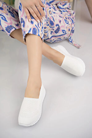 Nesil shoes Aky 055 Beyaz Triko Yazlık Kadın Ayakkabı