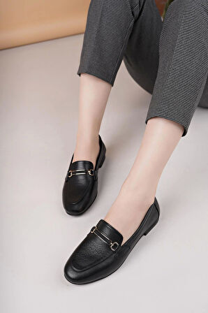 Eliz 24205 Siyah Hakiki Soft Deri Günlük Kadın Ayakkabı