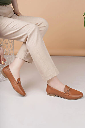 Eliz 24205 Taba Hakiki Soft Deri Günlük Kadın Ayakkabı