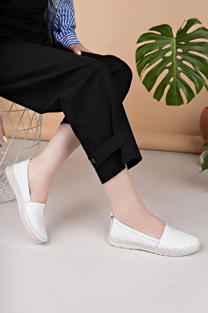 Nesil Shoes Knc 033 Beyaz Hakiki Soft Deri Kadın Ayakkabı