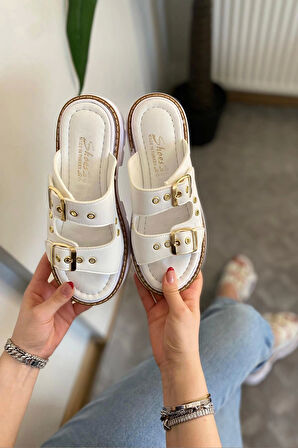 Kadın Firida Çift Bantlı Kapsül Detaylı  Kalın Taban Ortopedik  Sandalet Terlik K-100