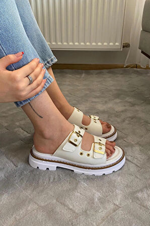 Kadın Firida Çift Bantlı Kapsül Detaylı  Kalın Taban Ortopedik  Sandalet Terlik K-100