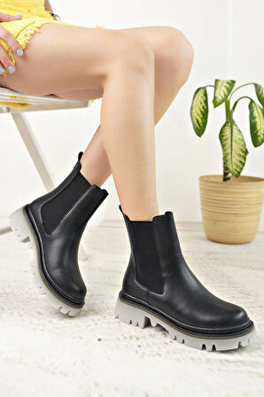 Nesil Shoes Dvm 5004 Siyah Çift Lastikli Kadın Bot