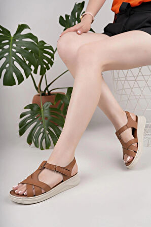 Nesil Shoes Bell 25151 Taba Anatomik Kadın Sandalet