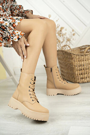 Nesil Shoes İfs 772 Nude Kalın Taban Kadın Postal Bot