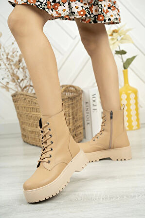 Nesil Shoes İfs 772 Nude Kalın Taban Kadın Postal Bot