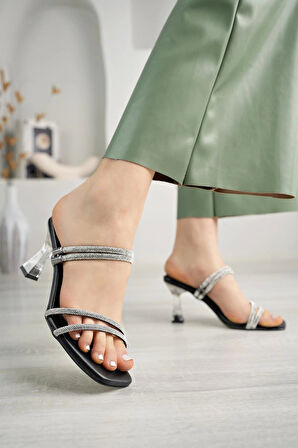 Nesil Shoes Mugo 71 Siyah Şeffaf Topuklu Terlik