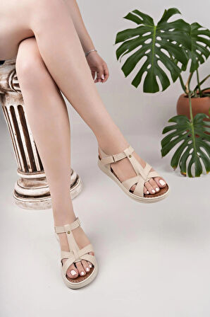 Nesil Shoes Bell 25152 Bej Anatomik Kadın Sandalet
