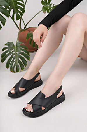 Nesil Shoes Bell 25164 Siyah Anatomik Kadın Sandalet