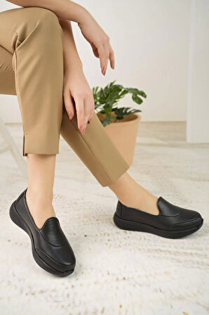 Forex 1000 Siyah Hakiki Deri Eva Taban Anatomik Kadın Ayakkabı