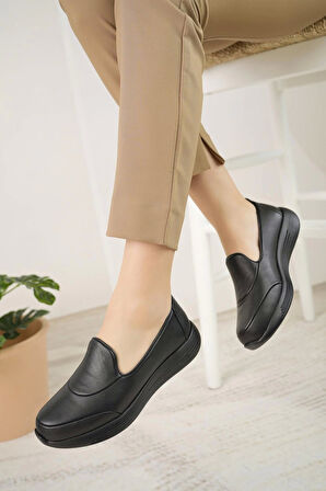 Forex 1000 Siyah Hakiki Deri Eva Taban Anatomik Kadın Ayakkabı