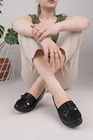 Nesil Shoes Ayzen 4020 Siyah Dolgu Topuk Kadın Ayakkabı