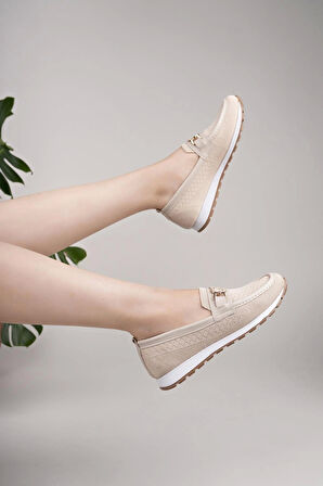 Nesil Shoes Wiss 0272 Bej Triko Örgü Kadın Ayakkabı