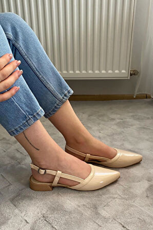 Kadın Tena Bej Rugan Arkası Acık Sivri Burun Günlük Babet