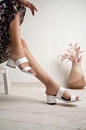 Nesil Shoes Uraz 350 Beyaz Çift Bant Kadın Terlik