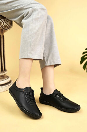 Maria 300 Siyah Hakiki Soft Deri Günlük Kadın Ayakkabı