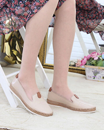 Nesil Shoes Syg P01 Bej Hakiki Deri Kadın Ayakkabı