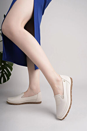 Mammamia D25YA 3595 Krem Hakiki Deri Kadın Ayakkabı