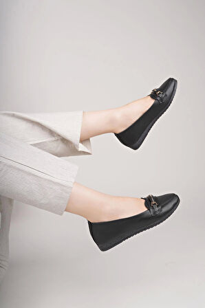 Nesil Shoes Mhd 62 Siyah Taşlı Günlük Kadın Babet