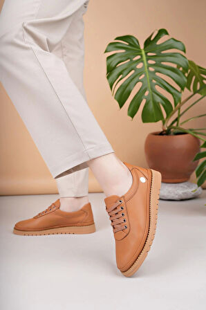 Mammamia D25YA 705 Taba Hakiki Deri Bağcıklı Kadın Ayakkabı