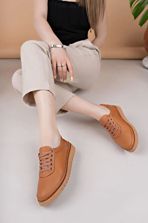 Mammamia D25YA 705 Taba Hakiki Deri Bağcıklı Kadın Ayakkabı