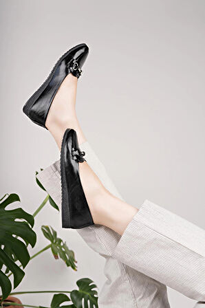 Nesil Shoes Mhd 66 Siyah Taşlı Günlük Kadın Babet