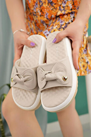 Nesil Shoes Dvm 650 Bej Beyaz Masaj Tabanlı Kadın Terlik