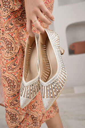 Nesil Shoes Fls 018-542 Ten Taşlı Topuklu Kadın Ayakkabı