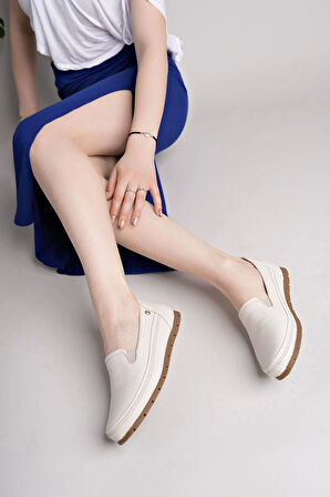 Mammamia D25YA 3595 Krem Hakiki Deri Kadın Ayakkabı