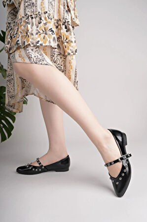 Nesil Shoes Swell 20900 Siyah Rugan Kadın Babet