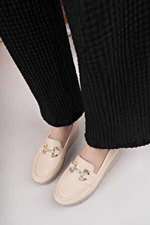 Nesil Shoes Neyna 1047 Bej Dolgu Topuk Kadın Ayakkabı