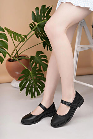 Nesil Shoes Süha 250 Siyah Tokalı Günlük Kadın Babet