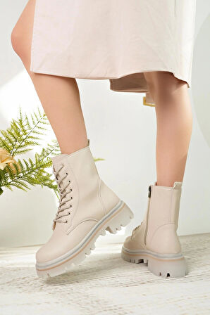 Nesil Shoes Dvm 5010 Bej Bağcıklı Kadın Bot