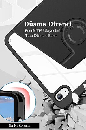 Apple iPad Air 10.5 (7.Nesil) Uyumlu 360° Dönebilen Standlı Pino Tablet Kılıfı 