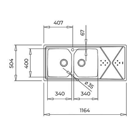 TEKA BROOKLYN 80 M-XP 2B 1D 116 CM ÇİFT GÖZ DAMLALIKLI ÇELİK EVYE