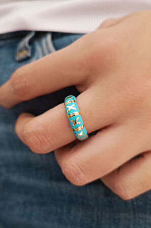 Sarı Altın Firuze Mineli Altın Tasarım Yüzük